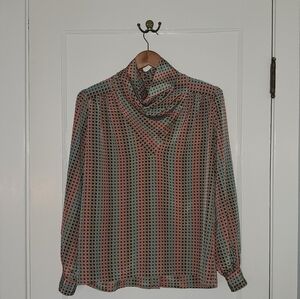 Vintage Lady Manhattan Blouse – Approximate Size L – Cream/Black/Berry/Teal